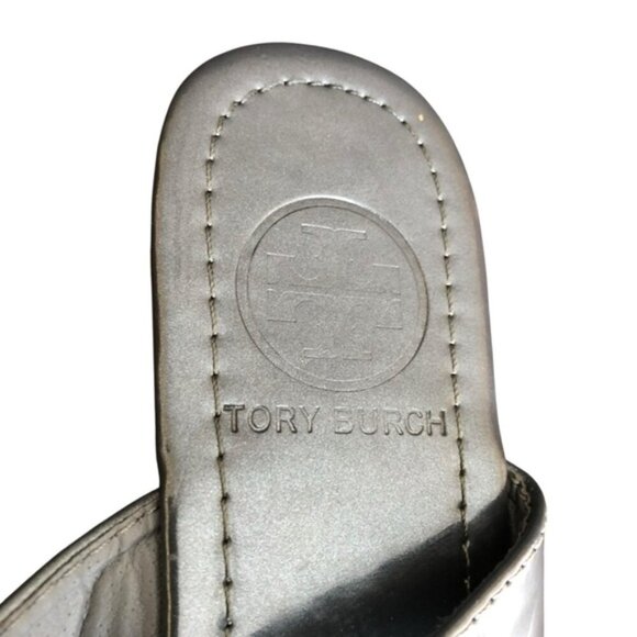 Tory Burch Miller Sandals Gunmetal Leather Thong Size 7 Metallic - Picture 13 of 15